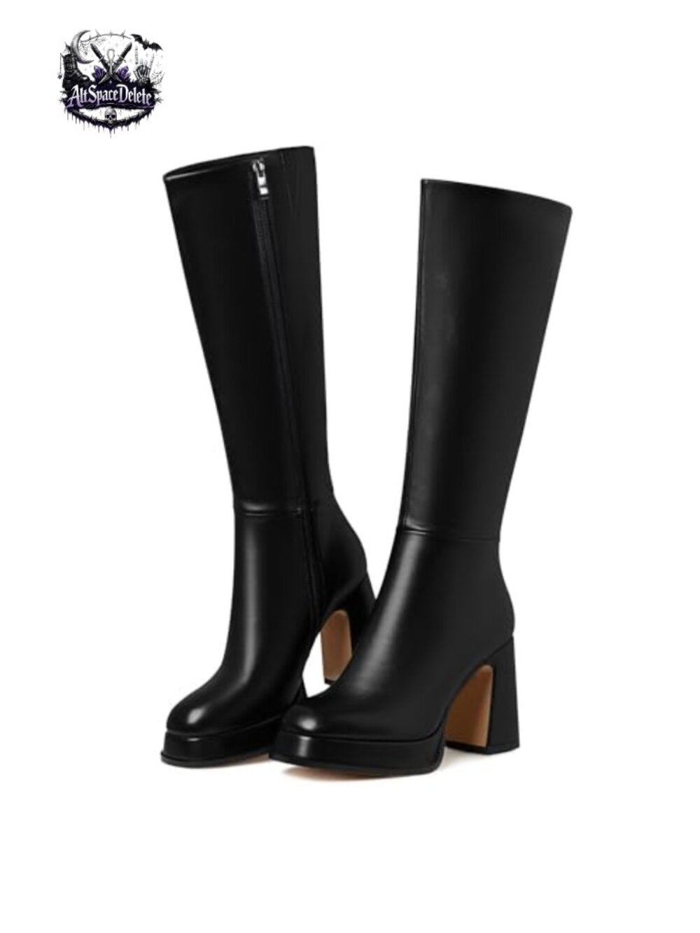 Faux Leather Platform Knee High Boots Chunky Block Heel Women Tall Boot